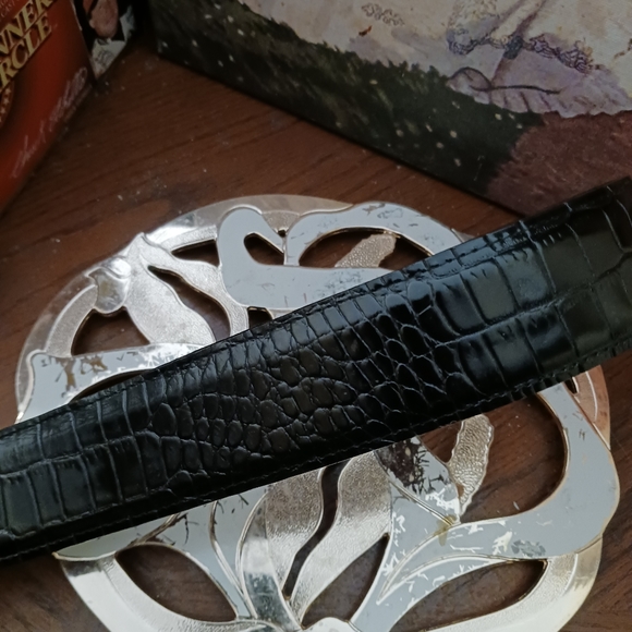 BRIAN TOOHEY 925 Sterling Silver Buckle Snake Embossed Leather Belt Large π π΄ - Picture 3 of 15